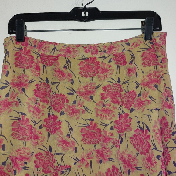 Sundance Silk Midi Skirt Floral Tan Pink Size 8 - Picture 6 of 9